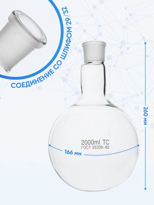 Колба круглодонная 2000 мл, К-1-2000-29/32 ТС