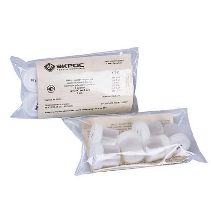 Стандарт-титр (СТ) pH-метрии 2 разряда, набор 6 значений pH, СТ-12 (1,65; 3,56; 4,01; 6,86; 9,18; 12,43), уп. 6 шт., ГОСТ 8.135-2004, ТУ 2642-072-56278322-2009