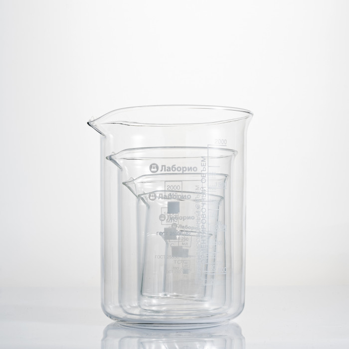 Набор лабораторных стаканов (тип Н, низкий с делениями и носиком, термостойкий) ТС 2000, 1000, 500, 250, 50 мл, 6998