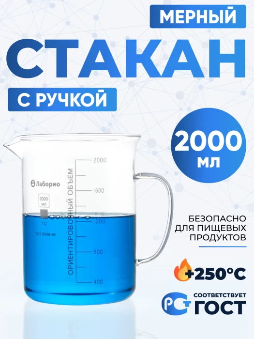 Стакан мерный с ручкой, стекло, 2000 мл
