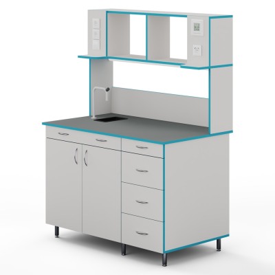 Пристенный стол с сантехникой и столешницей из химстойкого пластика СЛП НВК 1200 ПЛАСТ+