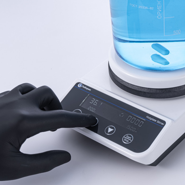 Магнитная мешалка с подогревом 5 л, 50-1500 об/мин, с датчиком температуры, рабочая поверхность 135 мм, нагрев до 260 °C, Лаборио HS5S