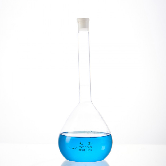 Колба мерная 1000 мл, 2-1000-2 (пришлифованная стеклянная пробка)